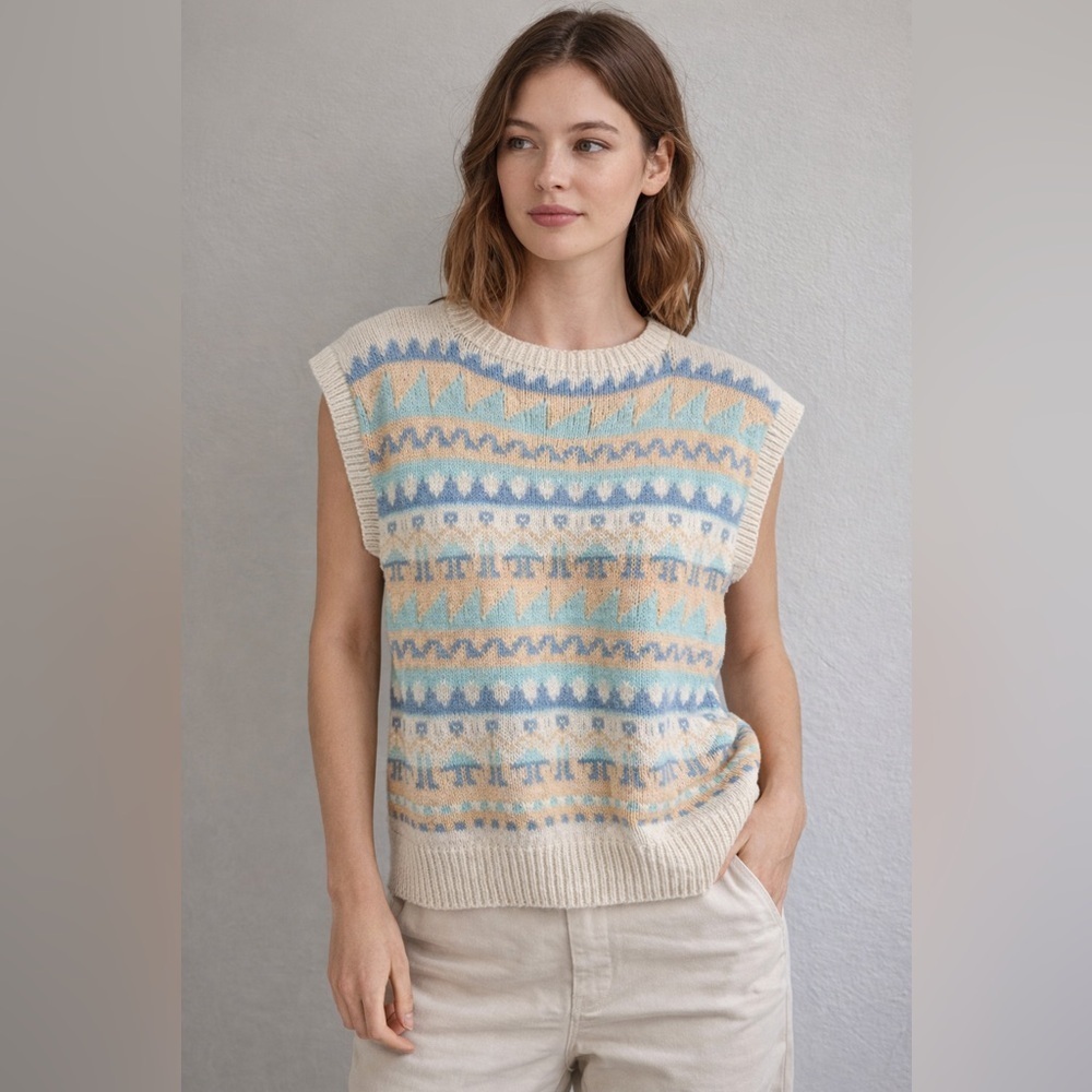 La vicuna Yellow Knitwear Vest Made in Peru Hand Knit Unisex Cotton Small VTG